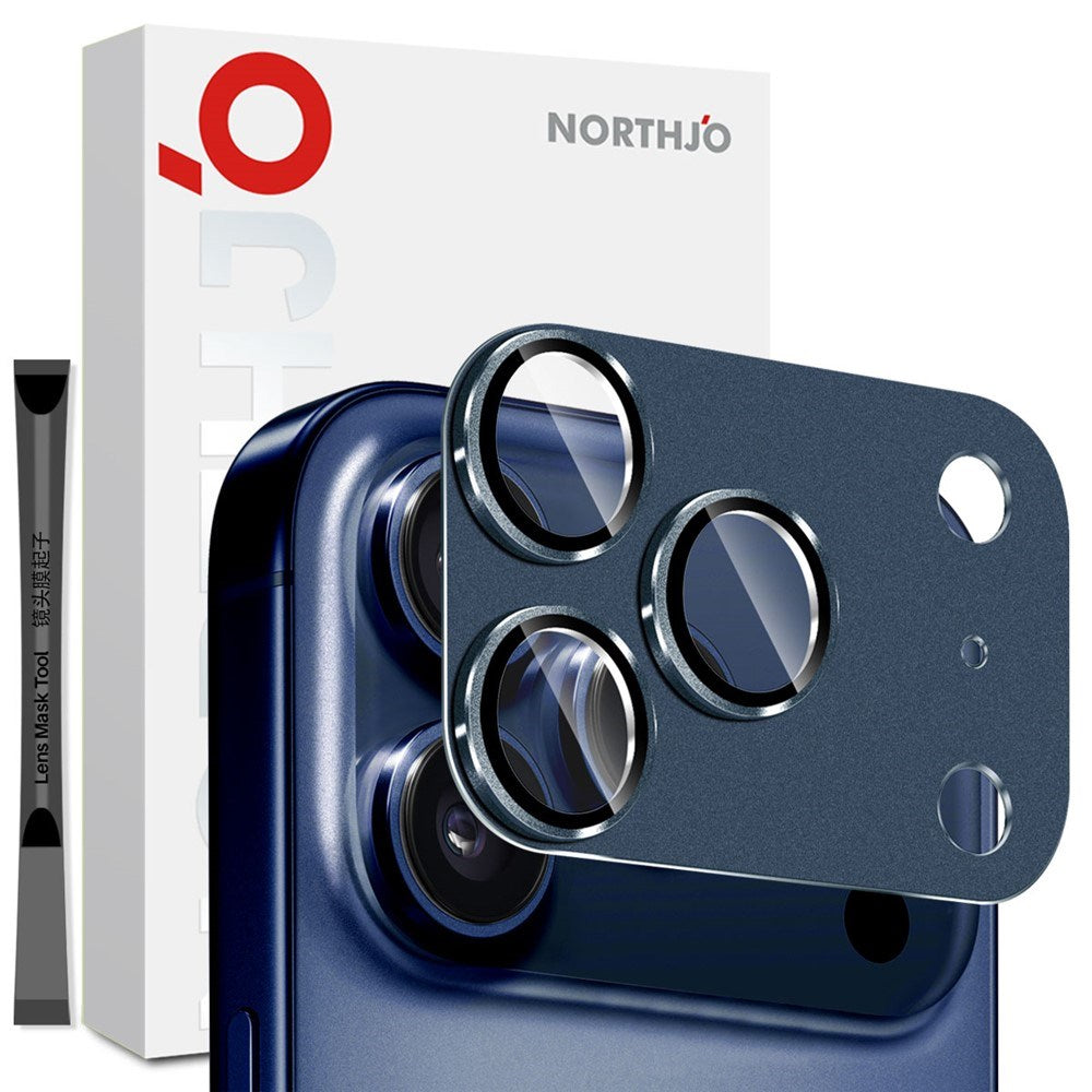 NORTHJO iPhone 17 Pro Max Kameralinsebeskyttelse - Matt Metall & Glass - Blå