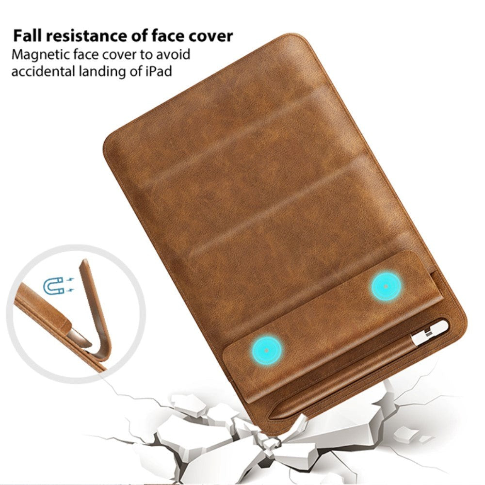 iPad 9.7 / 10.2 / 10.5 / 11" (19cm x 26cm x 7mm) Tablet-etui i Støtsikker Kunst Skinn - Mørk Brun