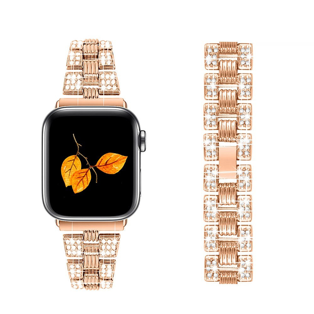 Apple Watch (42/44/SE/45/46/49mm) Metal Klokkerem med Rhinsten - Rosa Gull