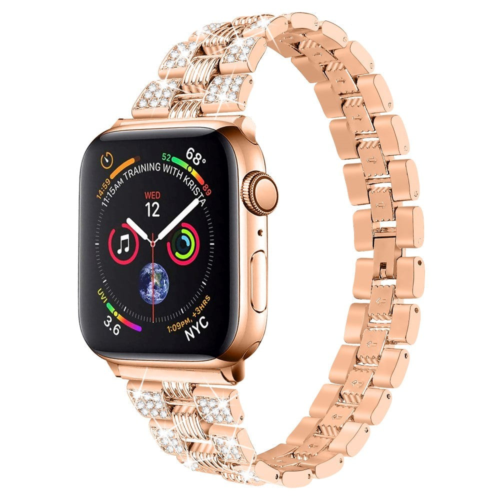 Apple Watch (42/44/SE/45/46/49mm) Metal Klokkerem med Rhinsten - Rosa Gull