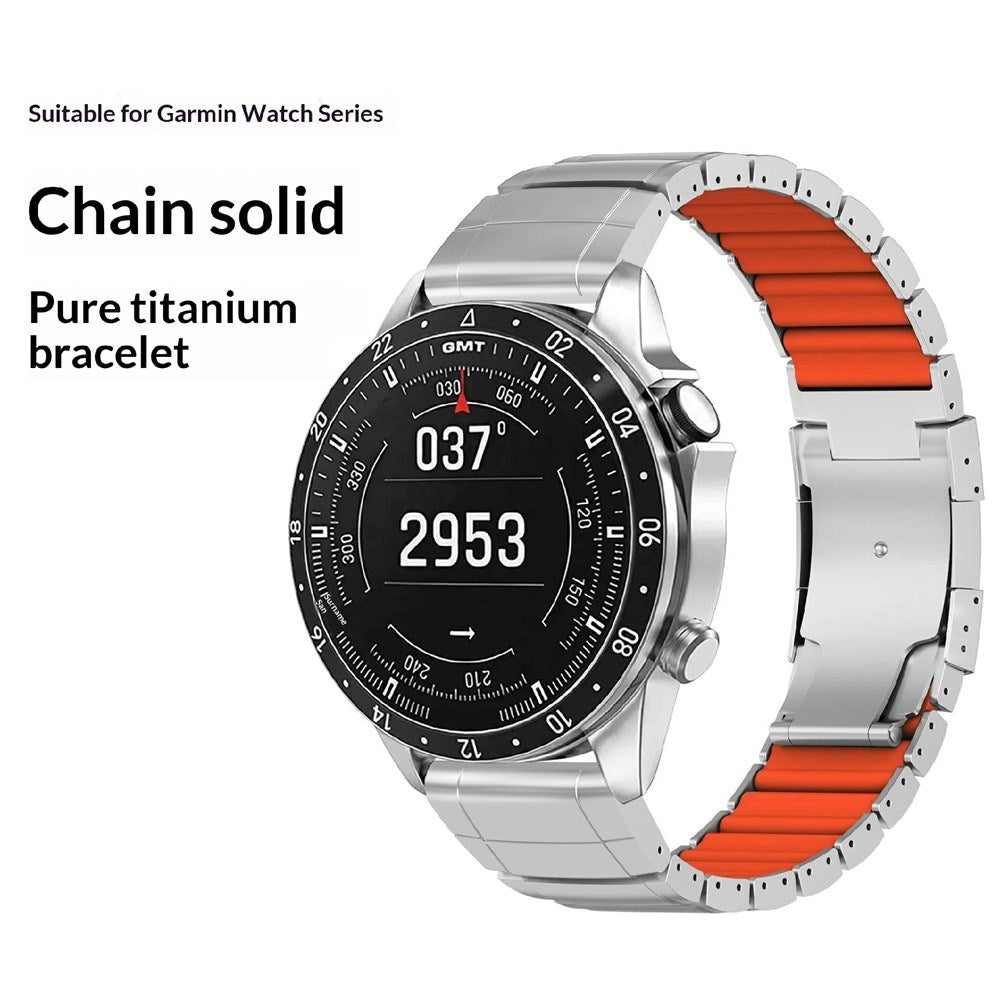 Universal Garmin 22mm QuickFit EIDERWOOD Titanium Reim m. Farget Silikon - Sølv / Svart
