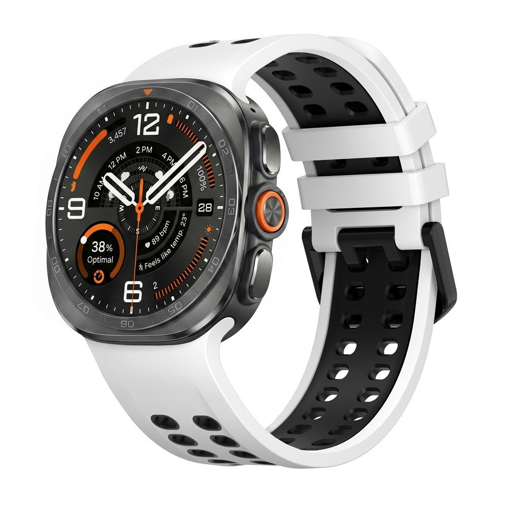 Samsung Galaxy Watch Ultra 2 / Ultra (47mm) Silikon Reim m. Ventilasjonshull - Hvit / Svart