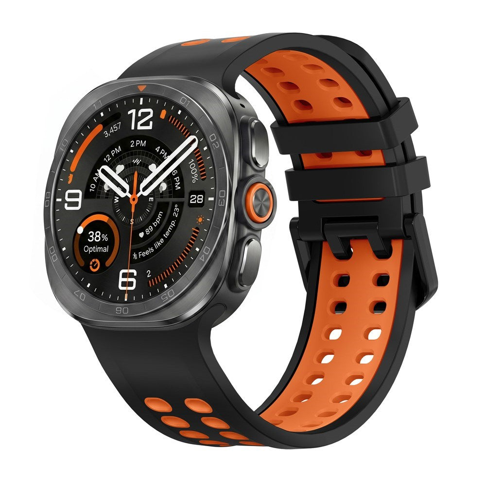 Samsung Galaxy Watch Ultra 2 / Ultra (47mm) Silikon Reim m. Ventilasjonshull - Svart / Oransje