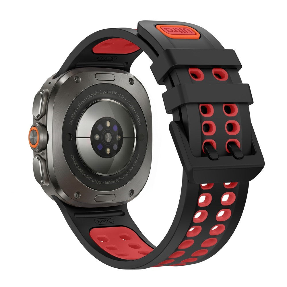 Samsung Galaxy Watch Ultra 2 / Ultra (47mm) Silikon Reim m. Ventilasjonshull - Svart / Rød