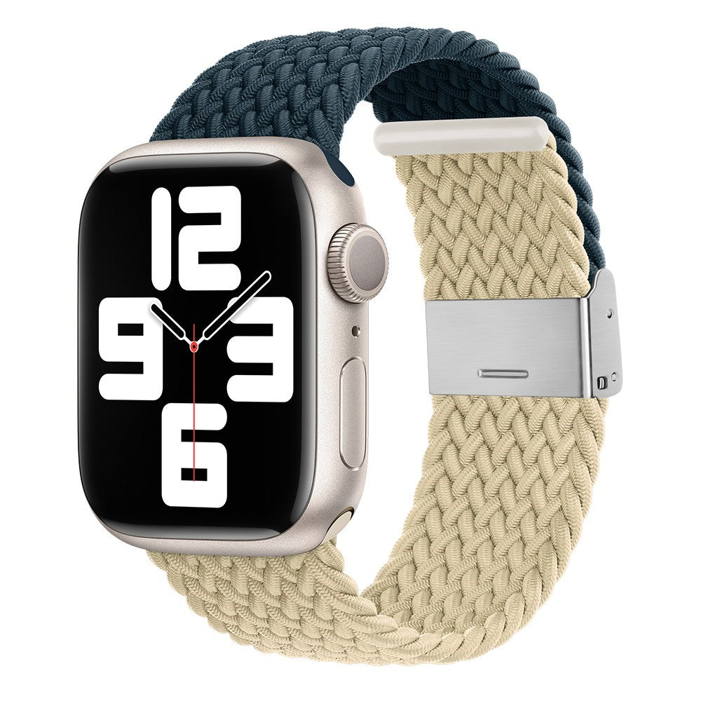 Apple Watch (38/40/SE/41/42 mm) tofarget nylonrem - Mørk Blå / Beige