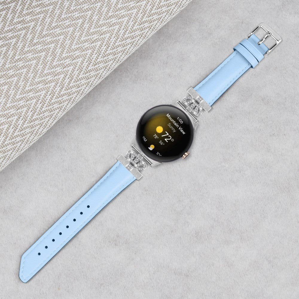 Google Pixel Watch 1 / 2 / 3 (41mm) Kunstskinn Rem med Sølv Rhinstenen Spenne - Blå