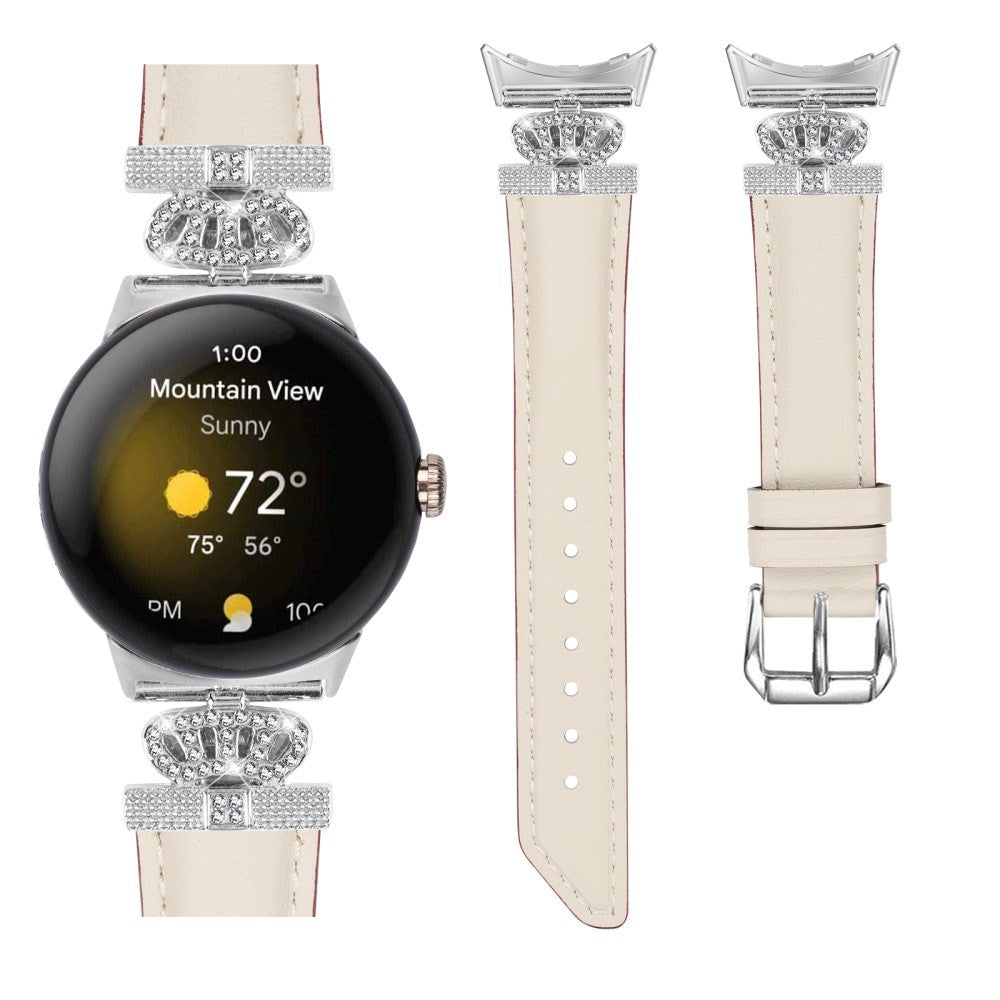 Google Pixel Watch 1 / 2 / 3 (41mm) Kunstskinn Rem med Sølv Rhinstenen Spenne - Beige