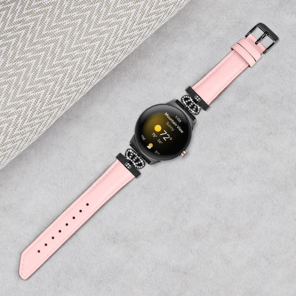 Google Pixel Watch 4 / 3 / 2 / 1 (41mm) Kunstskinn Rem med Svart Rhinstenen Spenne - Rosa