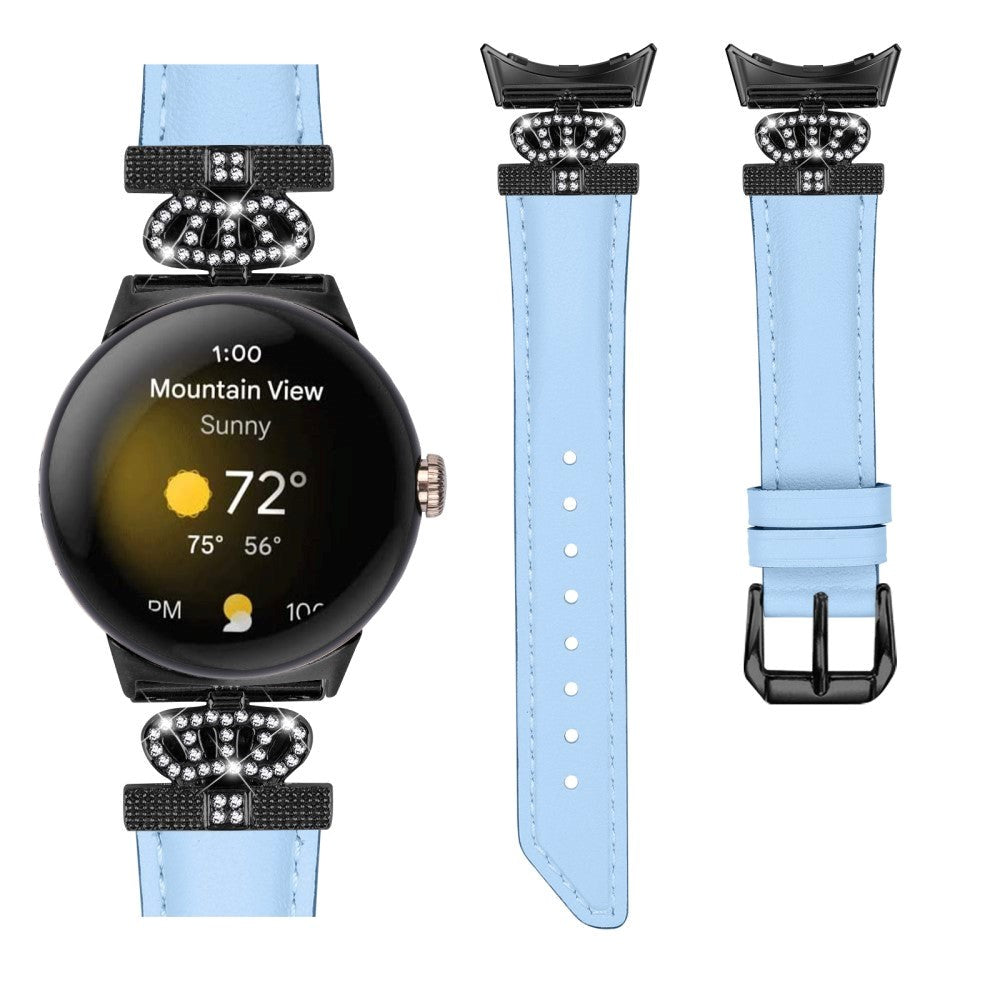 Google Pixel Watch 4 / 3 / 2 / 1 (41mm) Kunstskinn Rem med Svart Rhinstenen Spenne - Blå