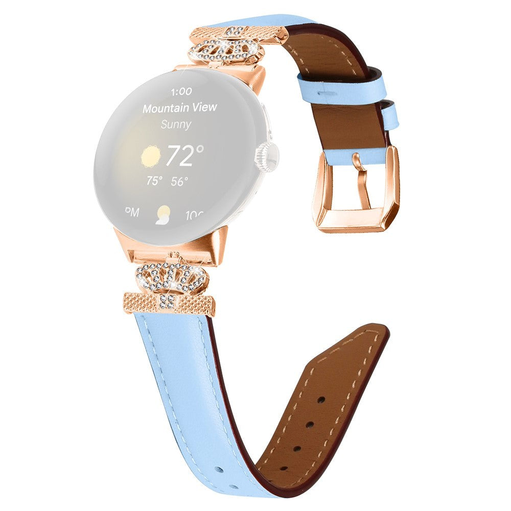 Google Pixel Watch 1 / 2 / 3 (41mm) Kunstskinn Rem med Rose Gold Rhinstenen Spenne - Blå