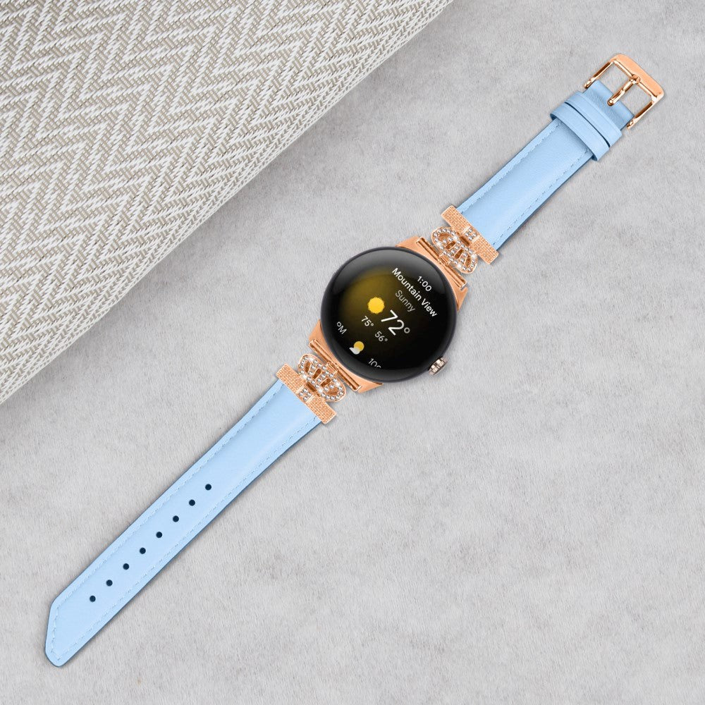 Google Pixel Watch 1 / 2 / 3 (41mm) Kunstskinn Rem med Rose Gold Rhinstenen Spenne - Blå