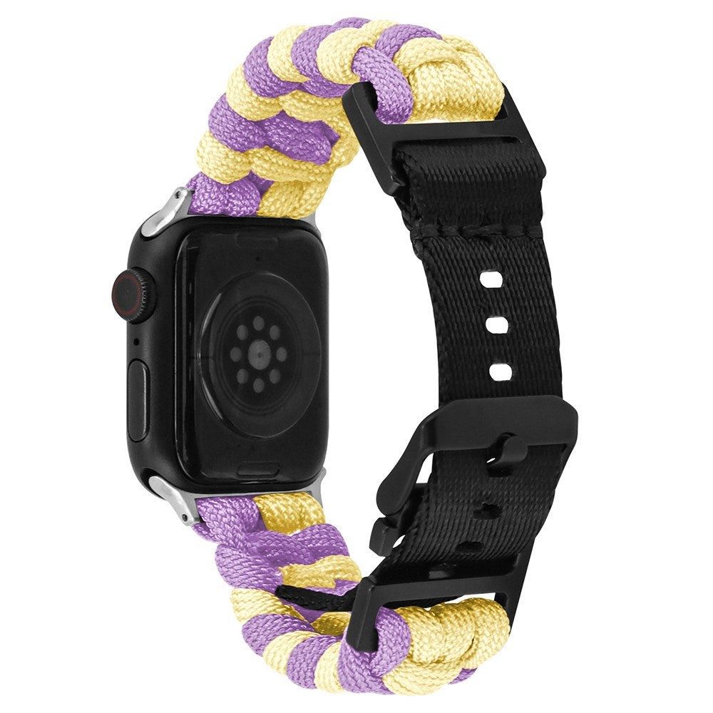 Apple Watch (42/44/SE/45/46/49mm) EIDERWOOD Flettet Nylon Reim - Gul / Lilla