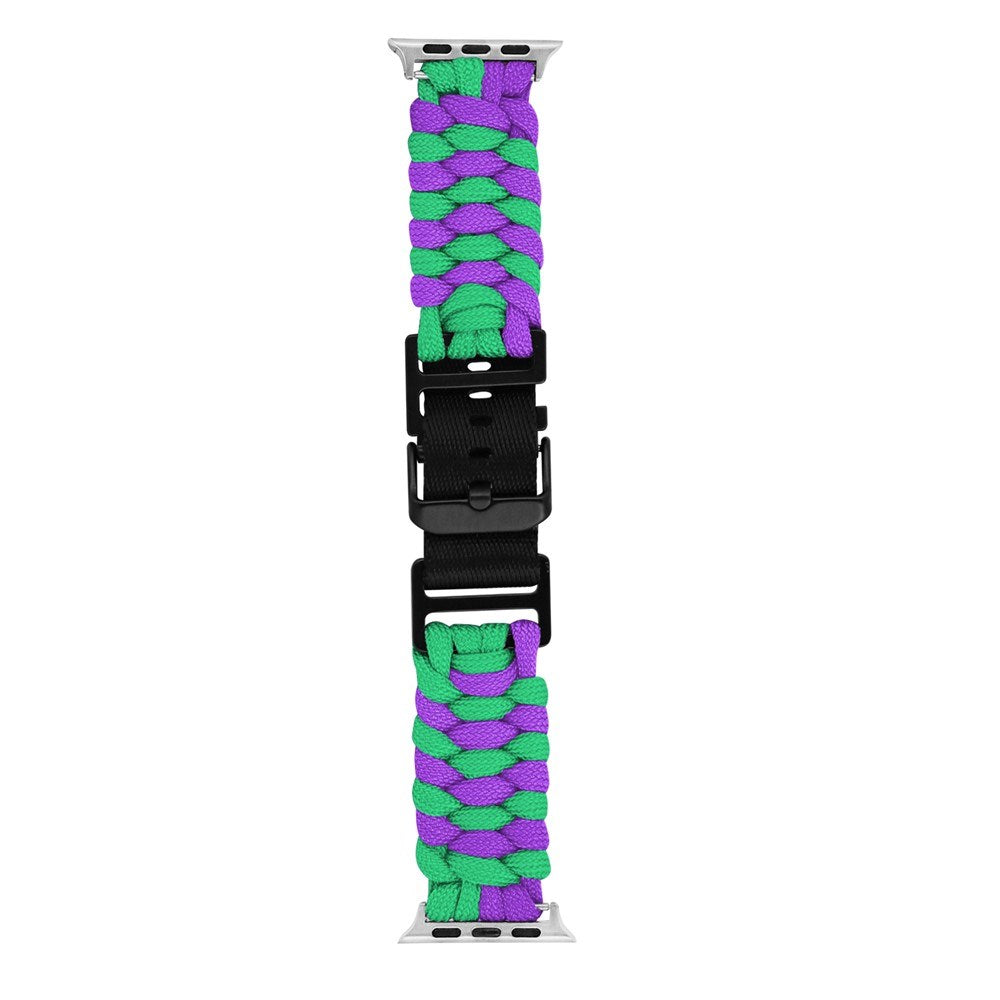 Apple Watch (42/44/SE/45/46/49mm) EIDERWOOD Flettet Nylon Reim - Lilla / Grønn