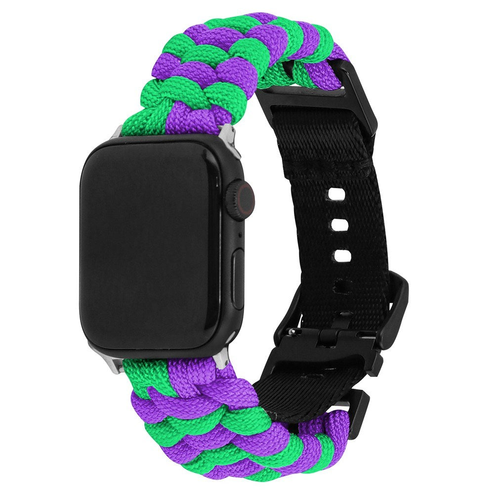Apple Watch (42/44/SE/45/46/49mm) EIDERWOOD Flettet Nylon Reim - Lilla / Grønn