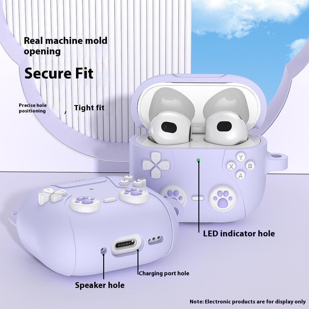 Apple AirPods Pro (3. Gen.) Silikon Katt Deksel m. Gamer Design - Grå
