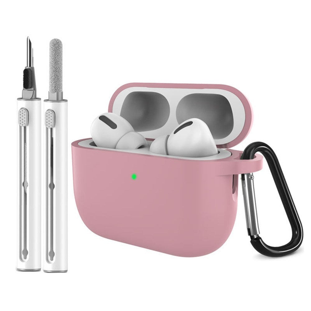 Apple AirPods Pro (3. gen.) Silikon Deksel m. Karabinkrok & Rengjøringspenn - Deep Pink