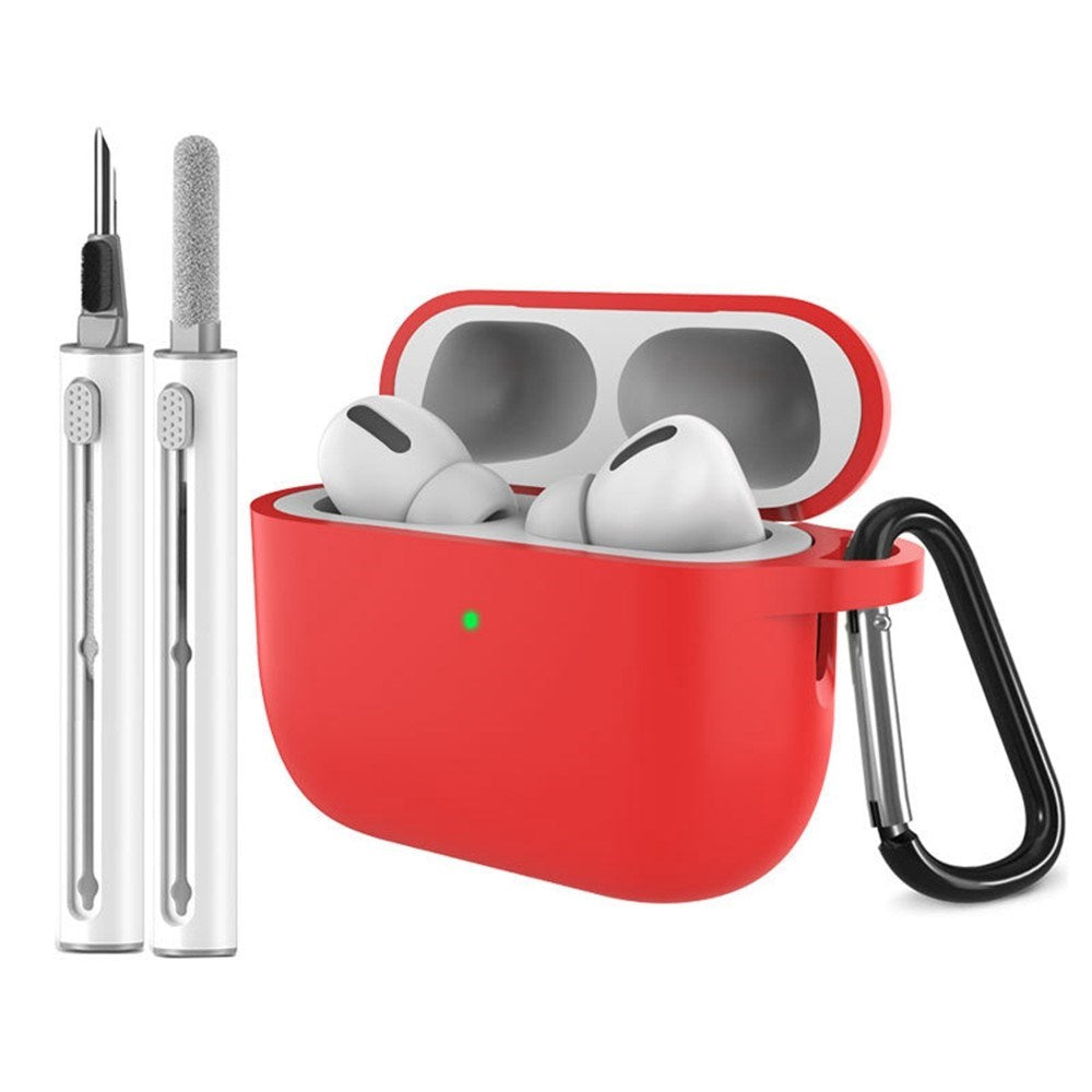 Apple AirPods Pro (3. gen.) Silikon Deksel m. Karabinkrok & Rengjøringspenn - Red