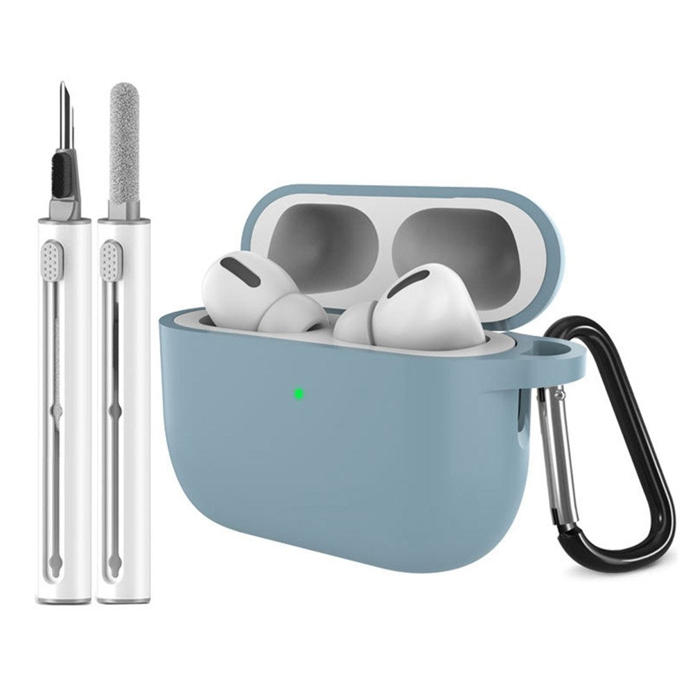 Apple AirPods Pro (3. gen.) Silikon Deksel m. Karabinkrok & Rengjøringspenn - Baby Blue