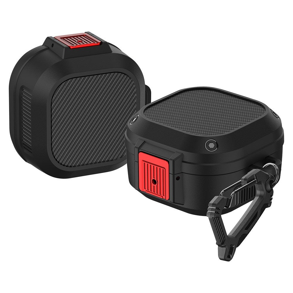 Samsung Galaxy Buds2 / Buds2 Pro / Buds Pro / Buds Live Hybrid Plast Deksel m. Karabinkrok - Svart / Rød