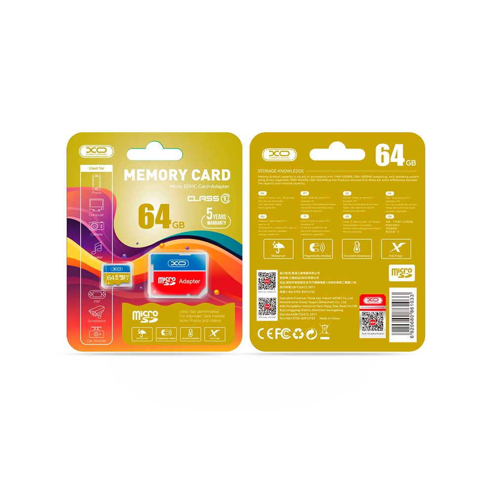 XO MicroSDHC Minnekort m. Adapter 64GB