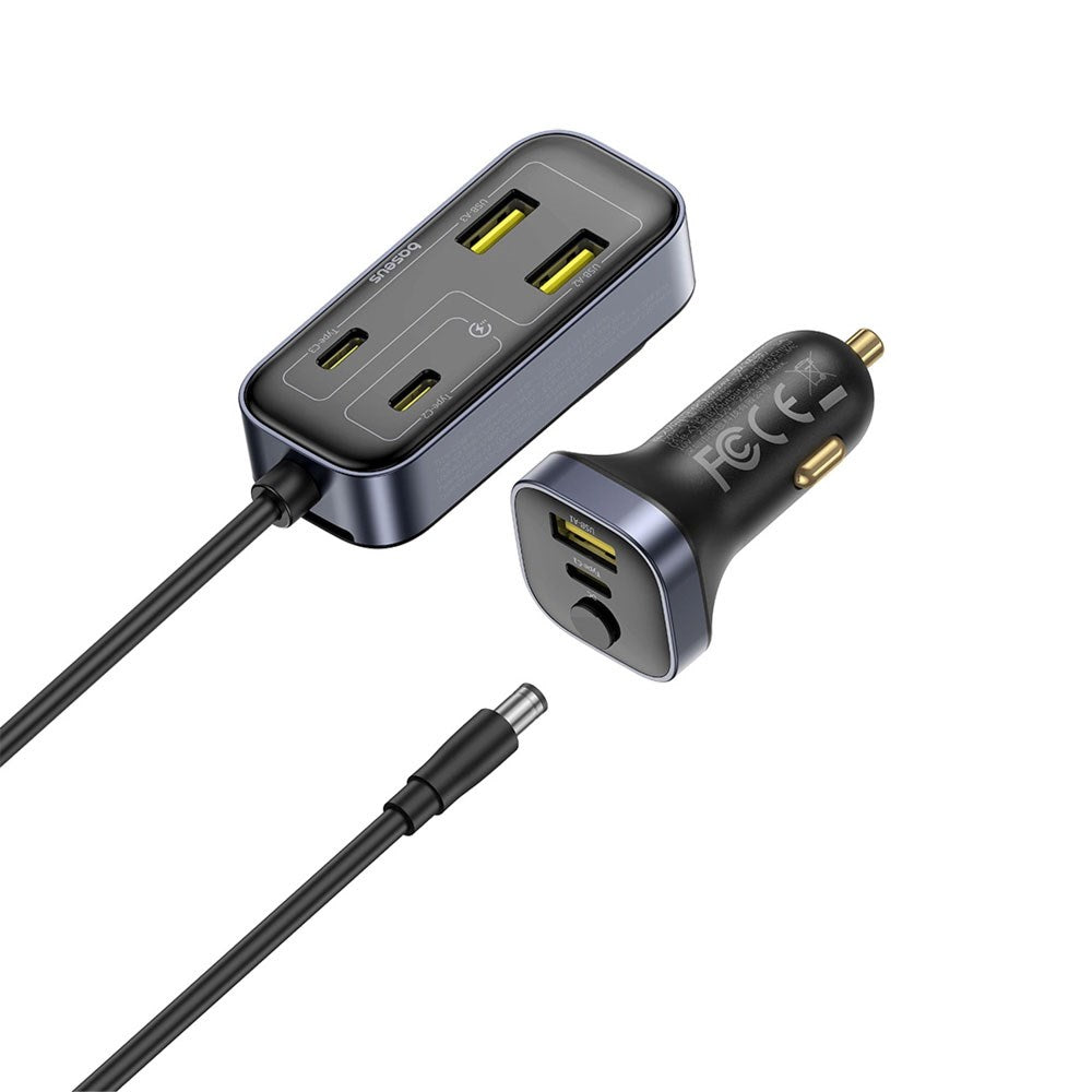 Baseus Multifunksjonell Billader 110W med 3 x USB-A & 3 x USB-C - 1,5m - Svart