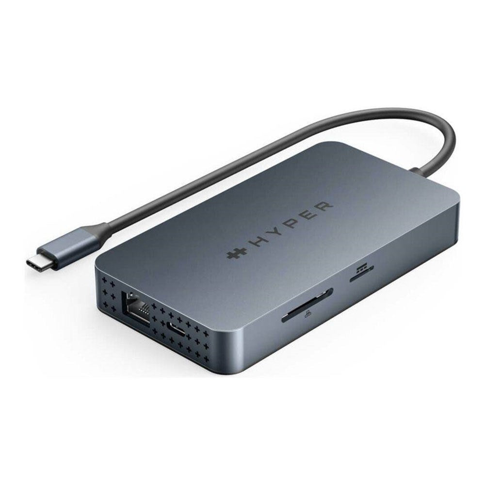 Hyper HyperDrive 10-i-1 USB-C-Hub med USB-A / USB-C / HDMI / Ethernet / 3,5 mm Kontakt / SD- & MicroSD-Kort - Grå