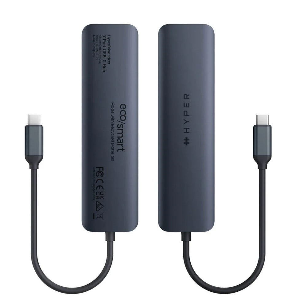 Hyper HyperDrive Ecosmart 7-i-1 USB-C-Hub med USB-A / USB-C / HDMI / Ethernet / SD- & MicroSD-Kort – Grå