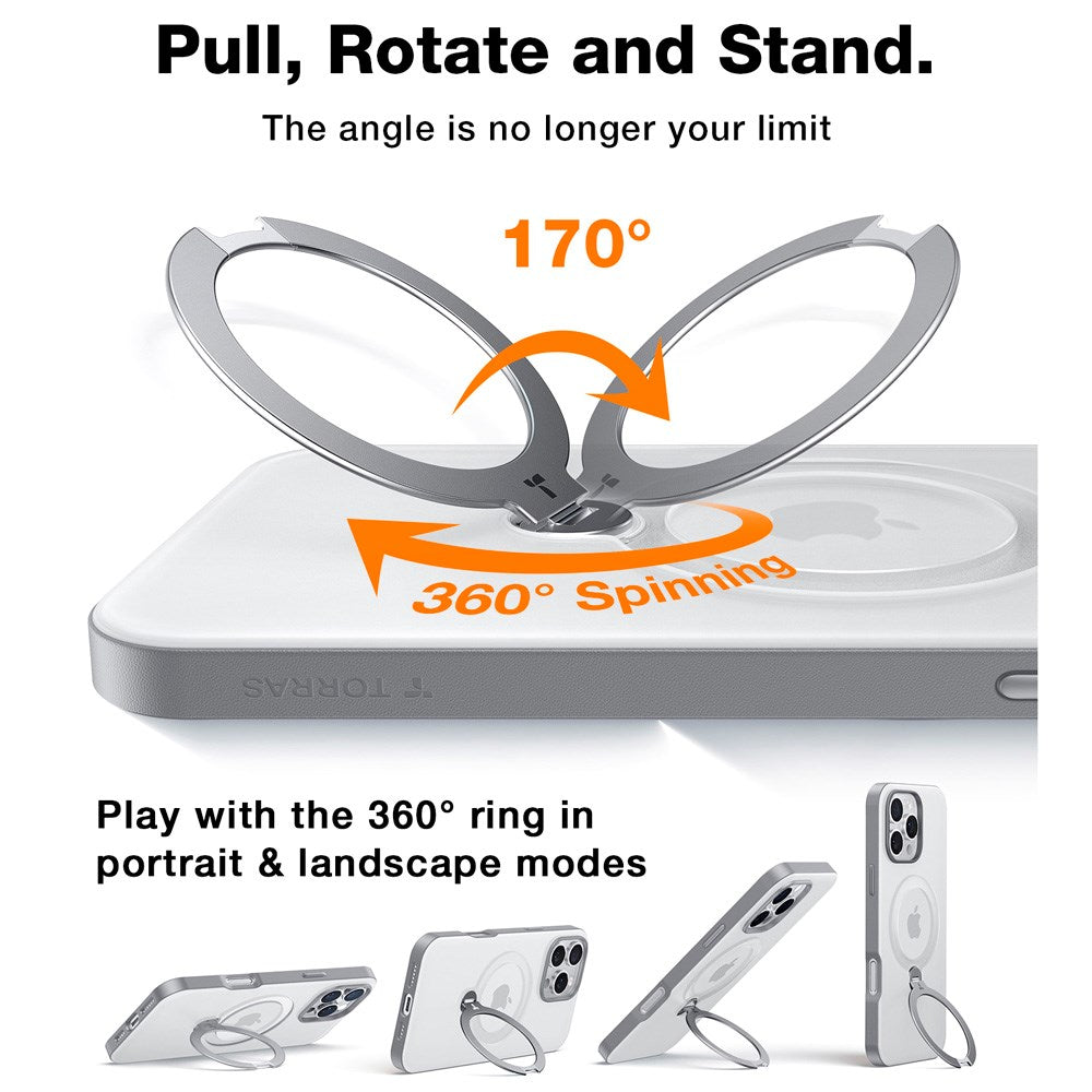 TORRAS iPhone 16 Pro Max Hybrid Plast Deksel m. Ståfunksjon - MagSafe Kompatibel - Grå