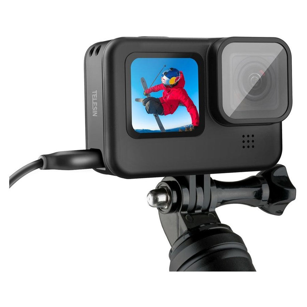 TELESIN GoPro Hero 9 / 10 / 11 / 12 / 13 Batterideksel med Kabelutsparing - Svart