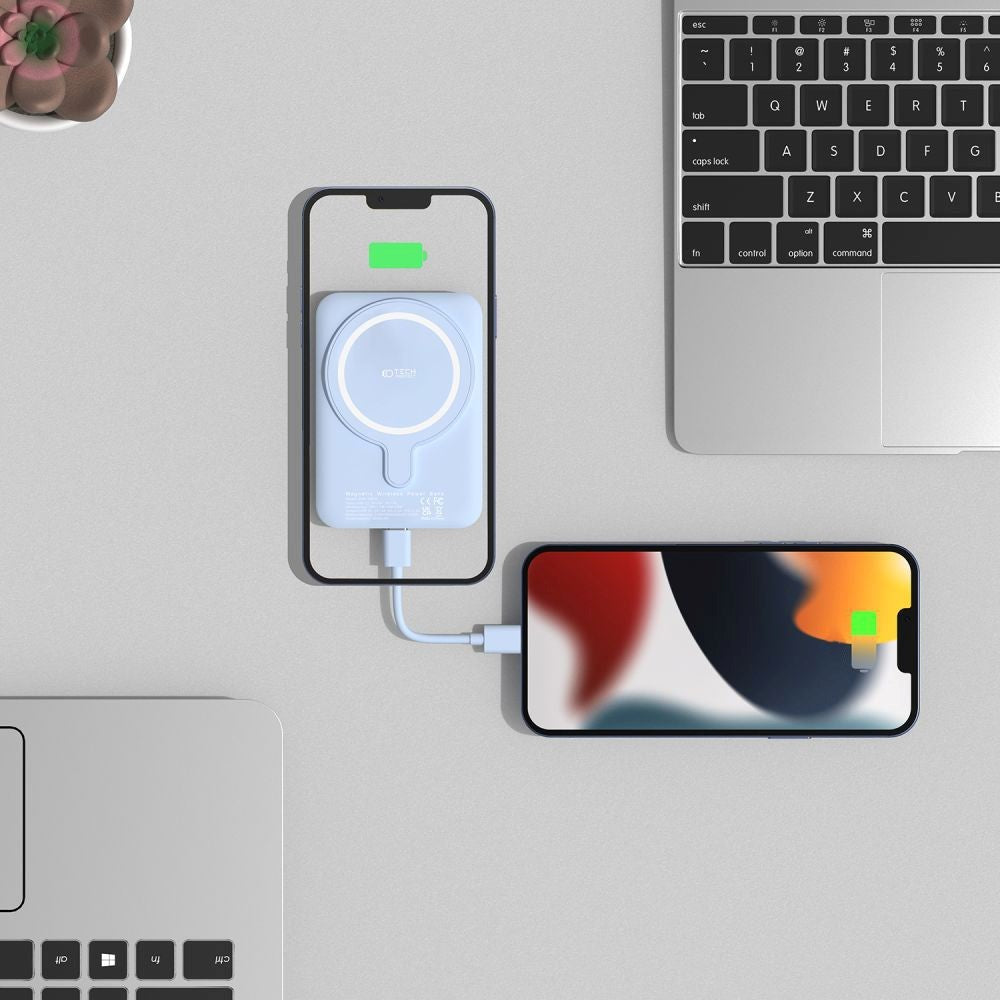 Tech-Protect LifeMag Trådløs Powerbank 5000 mAh - MagSafe Kompatibel - Blå