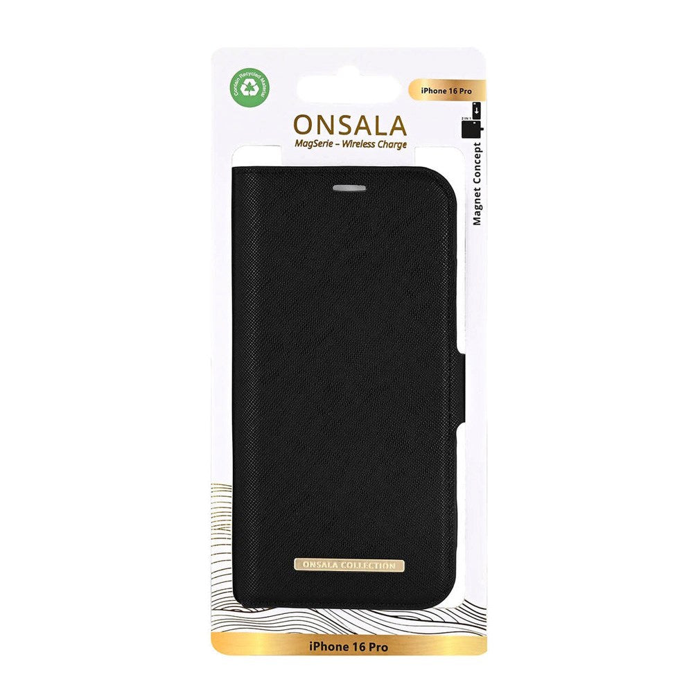 Onsala iPhone 16 Pro ECO Flip Deksel m. Lommebok - MagSafe Kompatibel - Black