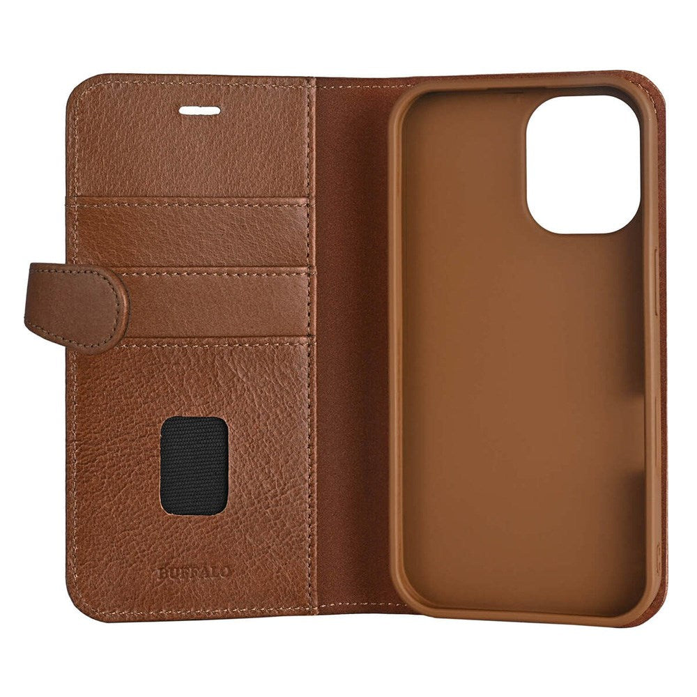 iPhone 16 Buffalo 2-i-1 Magnet Flip-Deksel i Ekte Skinn med Lommebok - MagSafe Kompatibel - Brun