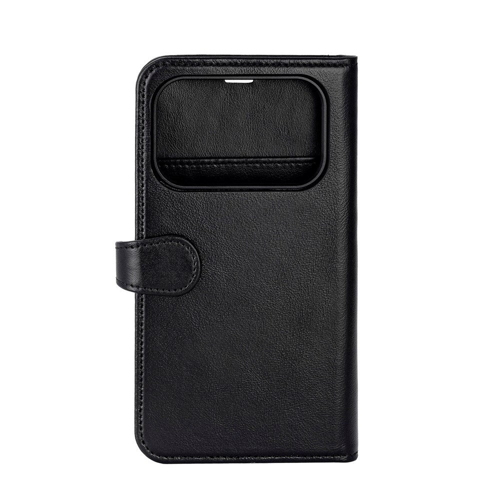 iPhone 17 Pro Buffalo 2-i-1 Ekte Skinn Flip Deksel - Svart