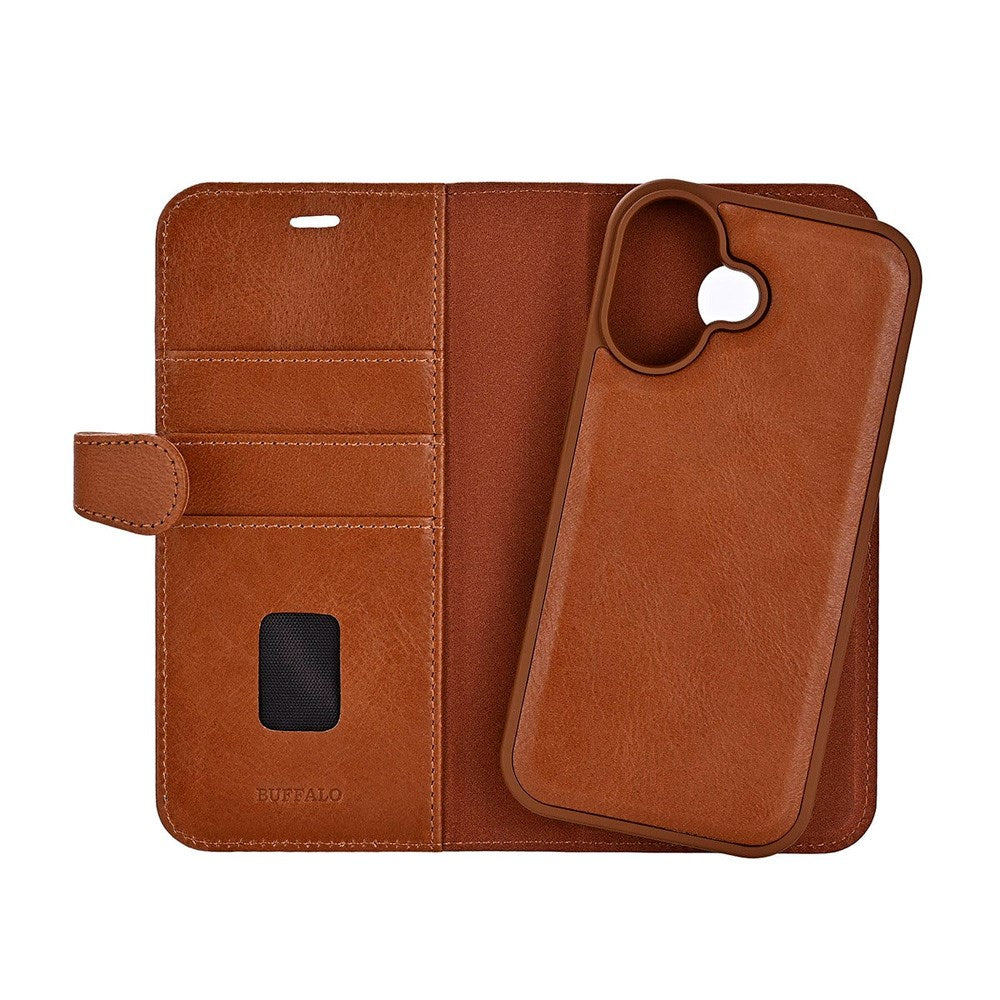 iPhone 17 Buffalo 2-i-1 Ekte Skinn Flip Deksel - Brun