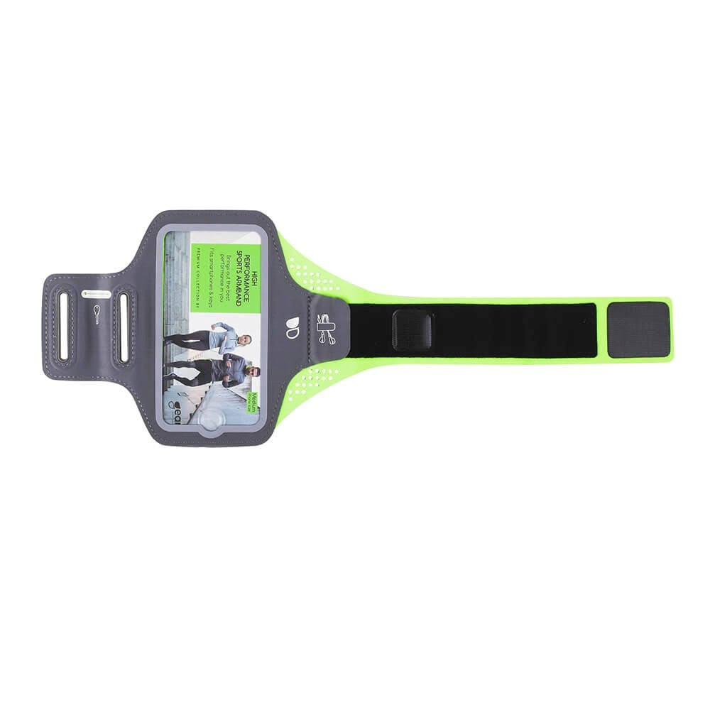 GEAR Universal Løpearmbånd for Mobil med Lomme for Nøkkel & Reflekterende Kant (Maks. Mobil: 70 x 145 mm) - Grå / Grønn