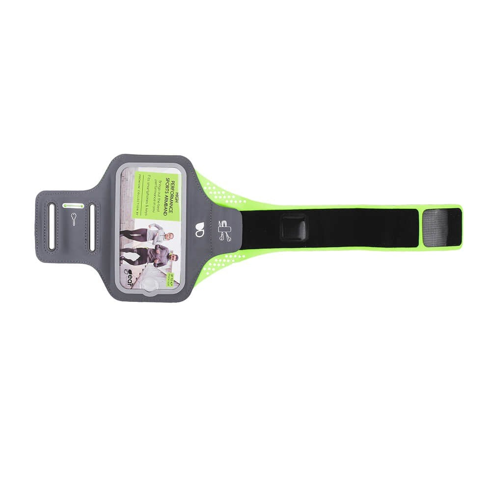 GEAR Universal Løpearmbånd for Mobil med Lomme for Nøkkel & Reflekterende Kant (Maks. Mobil: 70 x 140 mm) - Grå / Grønn