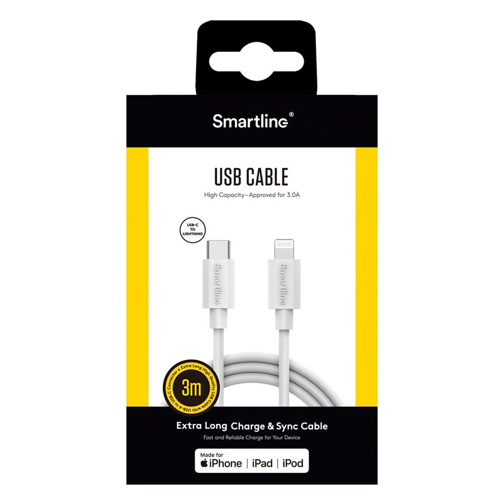 Smartline (27W) USB-C til Lightning Kabel 3 m. - Hvit