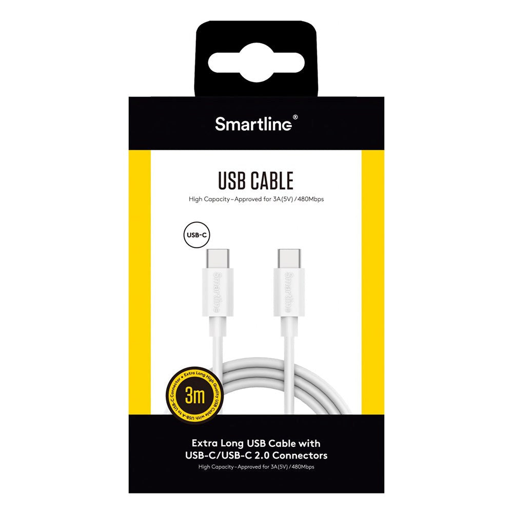 Smartline USB-C til USB-C-Kabel (3A/60W) - 3 m - Hvit