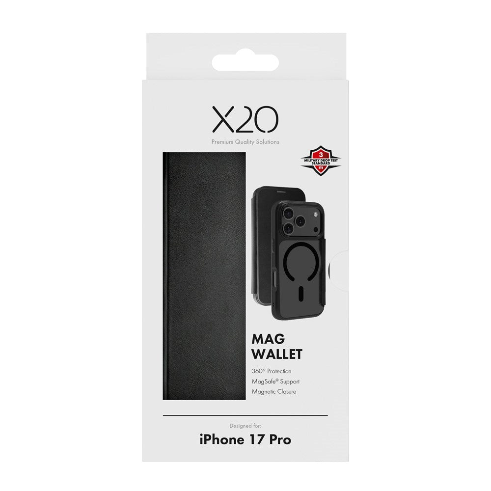 X2O iPhone 17 Pro Mag Wallet Flip Deksel med Kortholder - Svart