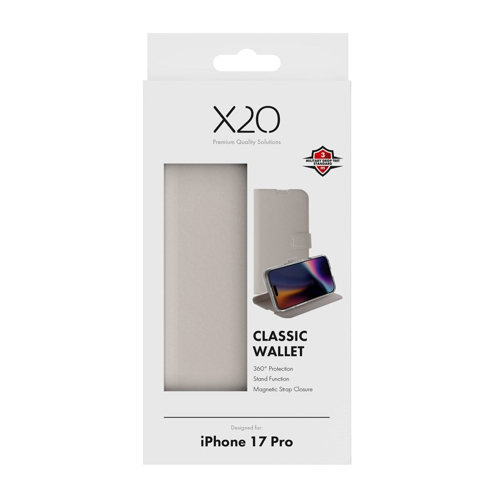 X2O iPhone 17 Pro Classic Wallet Flip Deksel - Kortholder & Stativfunksjon - Beige