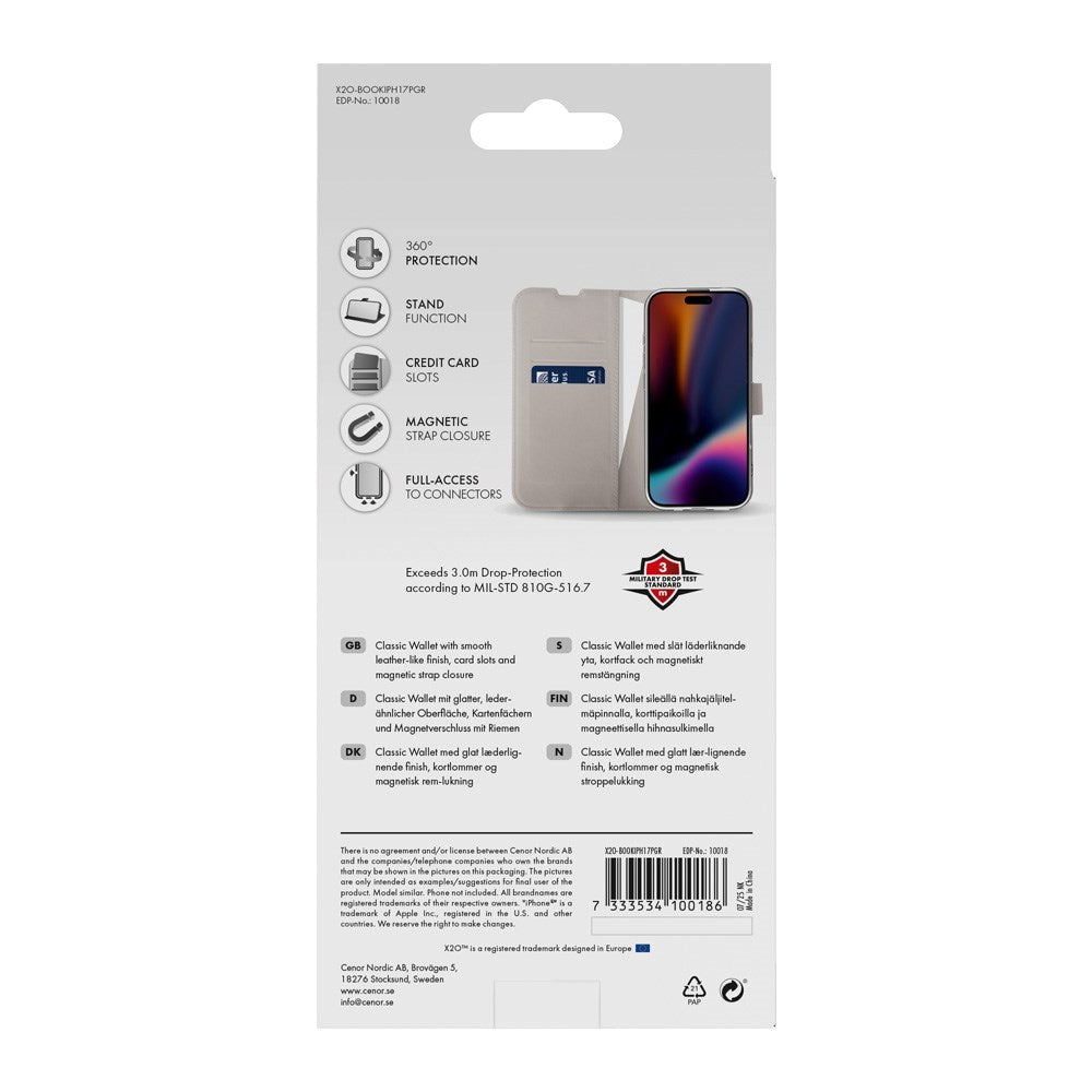 X2O iPhone 17 Pro Classic Wallet Flip Deksel - Kortholder & Stativfunksjon - Beige