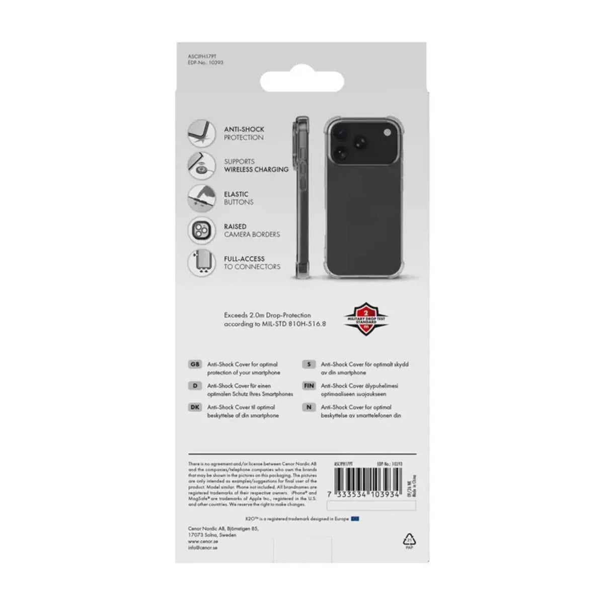 iPhone 18 Pro / 17 Pro X2O Anti-Shock Deksel - Gjennomsiktig