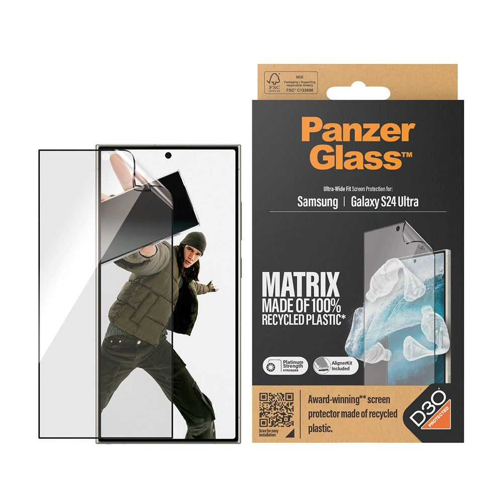 Samsung Galaxy S24 Ultra PanzerGlass Matrix AntiBacterial Ultra Wide Fit Skjermbeskyttelse - AlignerKit - Platinum Strength - Gjennomsiktig