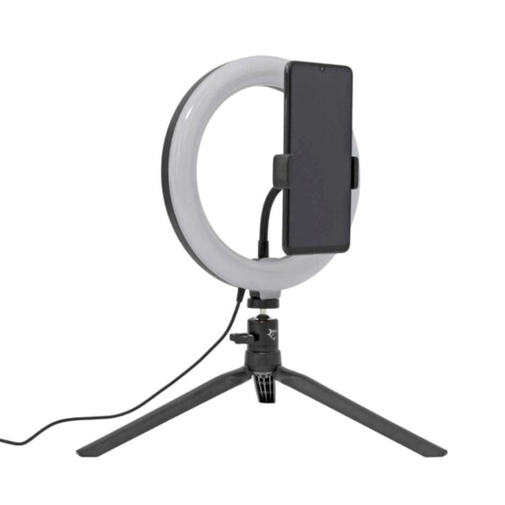 White Shark 1200lm Ringlampe med Stativ & Mobilholder - 20cm - Svart