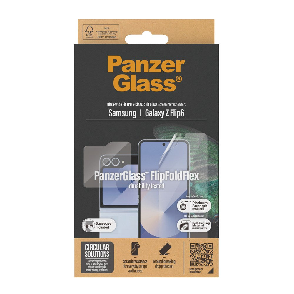 Samsung Galaxy Z Flip7 FE / Flip6 PanzerGlass FlipFoldFlex Skjermbeskyttelse - Platinum Strength - Gjennomsiktig