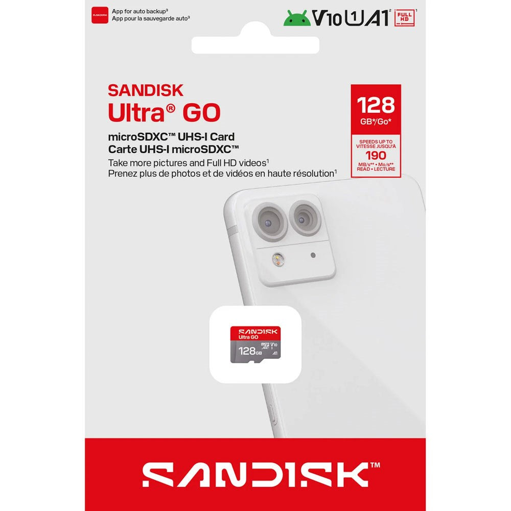 SanDisk MicroSD Ultra Go Minnekort - 128GB - Rød / Grå
