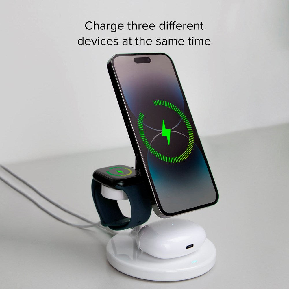 SBS 3-i-1 Magnetisk Trådløs Lader - MagSafe Kompatibel - Hvit