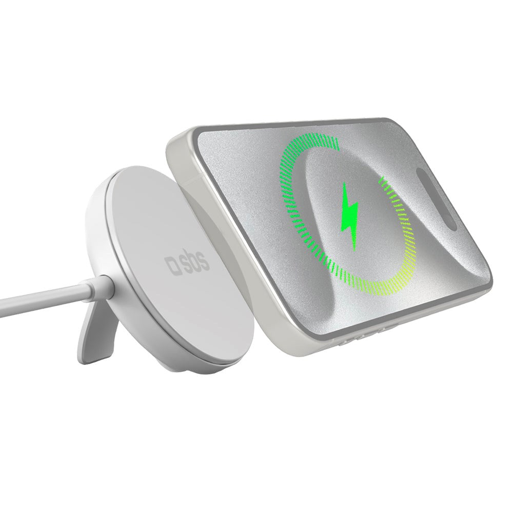 SBS 15W Qi2 Trådløs Lader m. Stativ - MagSafe Kompatibel - Hvit