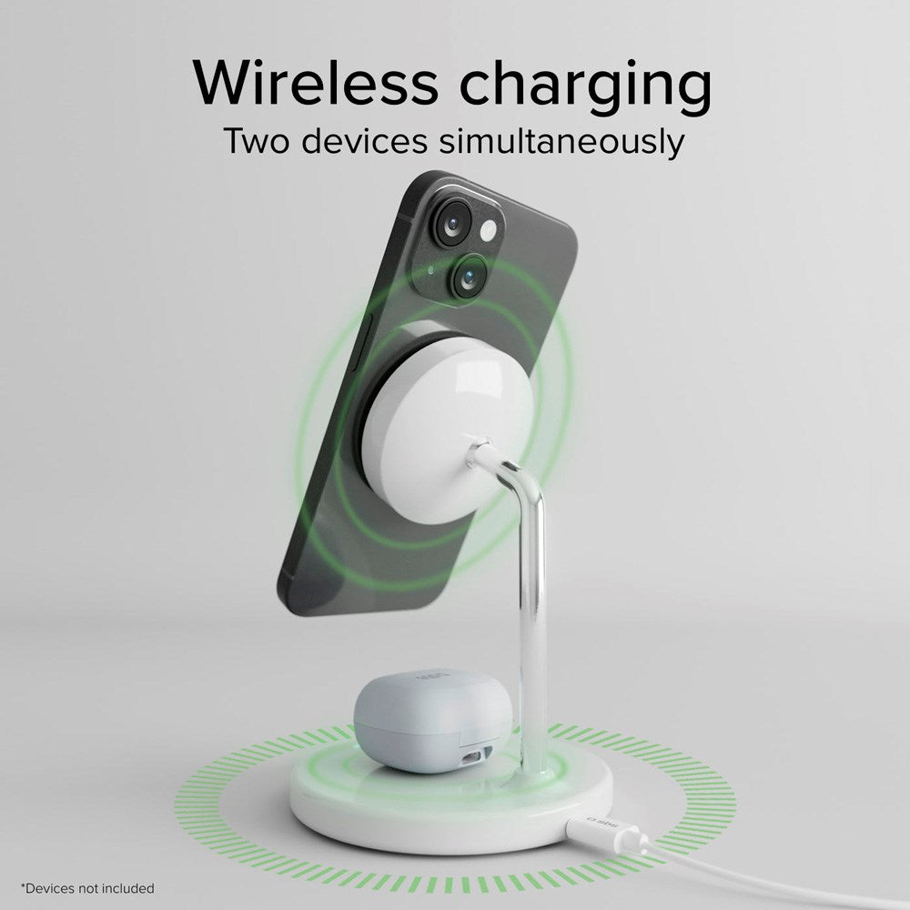 SBS Qi2 2-i-1 Magnetisk Trådløs Lader - MagSafe Kompatibel - Hvit