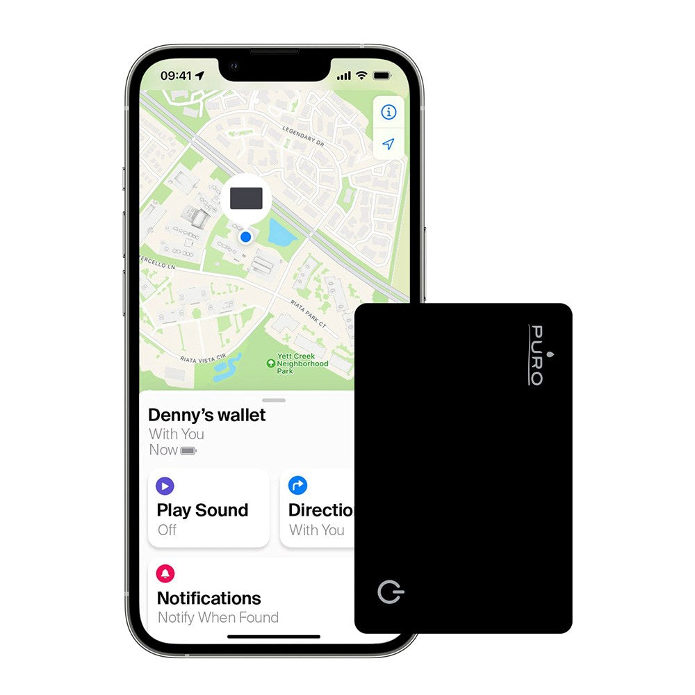 Puro Tracker-Kort for Lommebøker og Vesker - Apple Find My Compatible - Svart